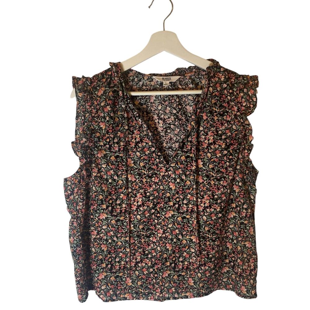 BB DaKota by Steve Madden Floral Blouse Size L Black  Sleeveless Minimalist